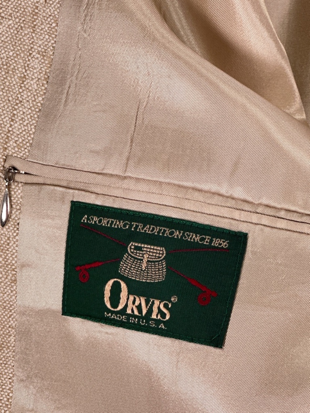 Orvis Vintage Suede Elbow Patch Blazer Hopsack Wool Blend Tan 46L - Picture 10 of 16